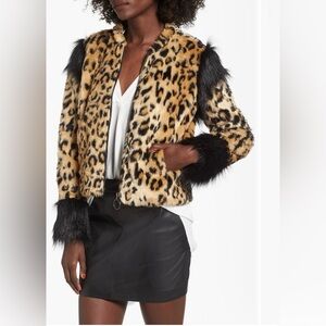 Leith Leopard Print Faux Fur Jacket with Black Accents